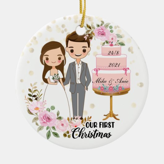 Bride en Groom Chibi Wedding Gift Keepomwille Pers Keramisch Ornament (Voorkant)