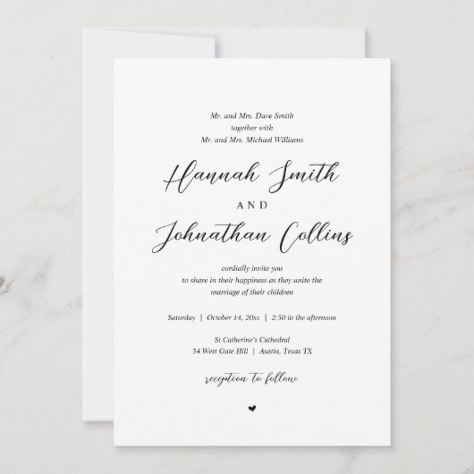 Bride en Groom Church Wedding, beide ouders Kaart (Voorkant)