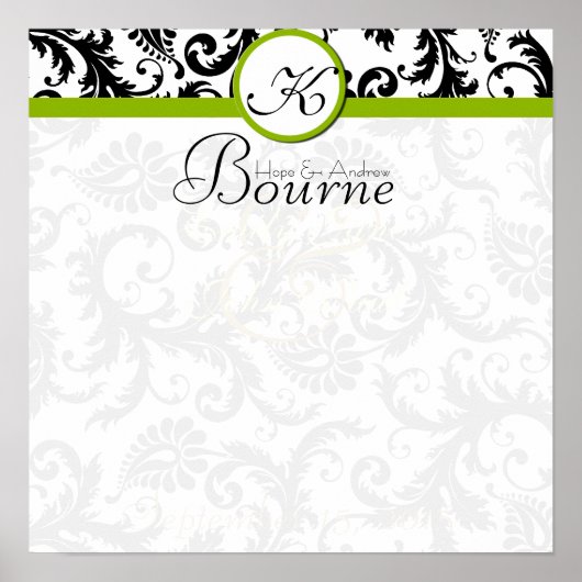 Bride en Groom Damask Swirl Green Wedding Poster (Voorkant)