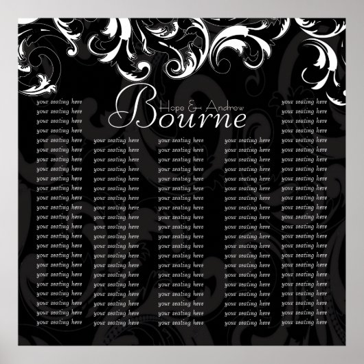 Bride en Groom Damask-zitplaatje voor Ontvangst Poster (Voorkant)