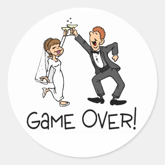 Bride en Groom Game Over Ronde Sticker (Voorkant)