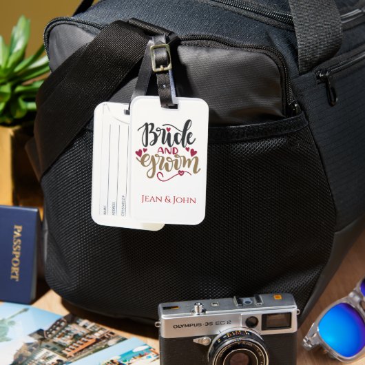 Bride en Groom gepersonaliseerd Bagagelabel (Voorkant & Achterkant)