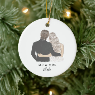 Bride en Groom Illustration Ceramic Ornament