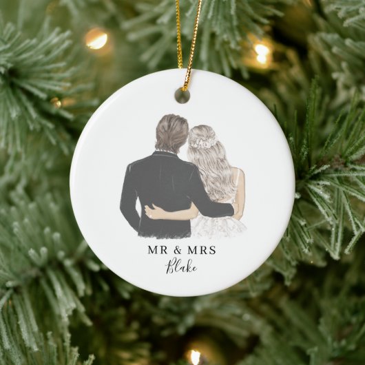 Bride en Groom Illustration Ceramic Ornament (Boom)