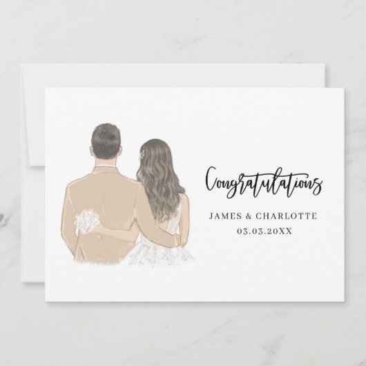Bride en Groom Illustration Wedding Card (Voorkant)