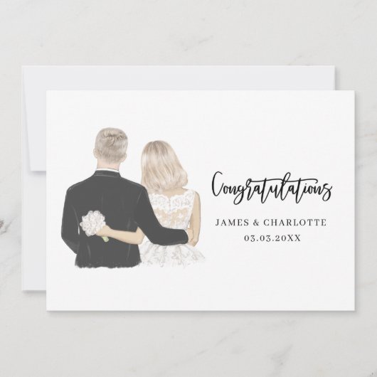 Bride en Groom Illustration Wedding Card (Voorkant)