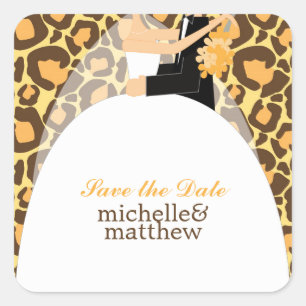 Bride en Groom Leopard Print Wedding Vierkante Sticker