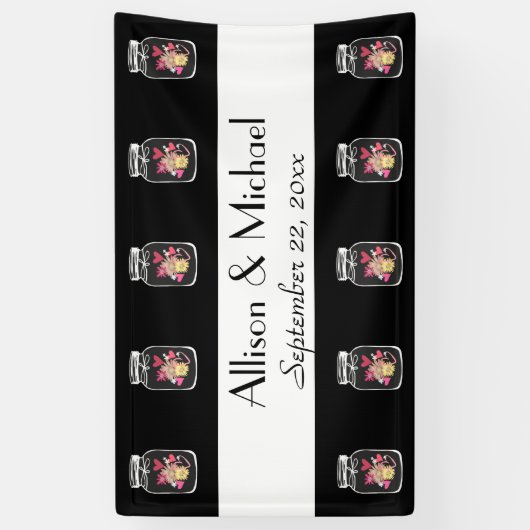 Bride en Groom Mason Jars Kies uw kleur Spandoek (Verticaal)