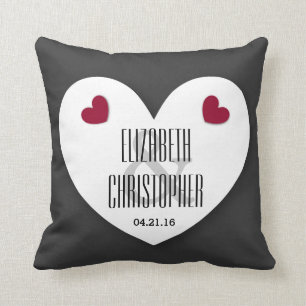 Bride en Groom met hartenhuwelijk V02 GRAY Kussen