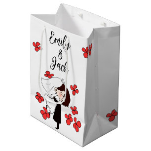 Bride en Groom met rode bloemen Medium Cadeauzakje