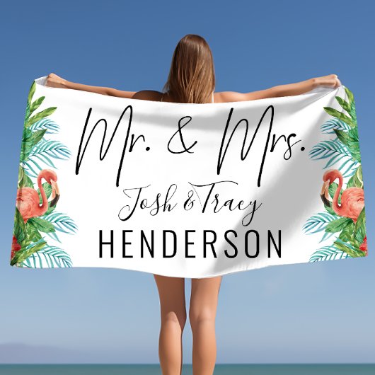Bride en Groom, Mr en Mrs Tropical Custom Strandlaken