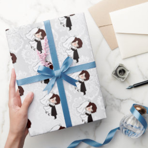 Bride en Groom op White Damask Cadeaupapier