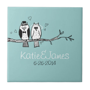 Bride en Groom Owls Wedding Tegeltje