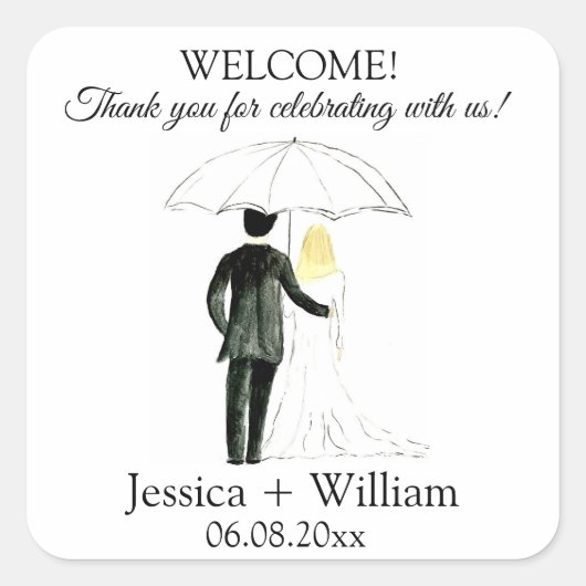 Bride en Groom Rustic Modern Wedding Vierkante Sticker (Voorkant)