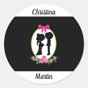 Bride en Groom Silhouettes met Namen Ronde Sticker