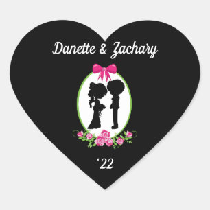 Bride en Groom Silhouettes met Names Year Heart Hart Sticker