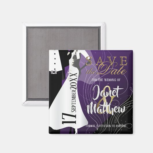 Bride en Groom - sparen de Datum - Paars Magneet (Voorkant / Achterkant)