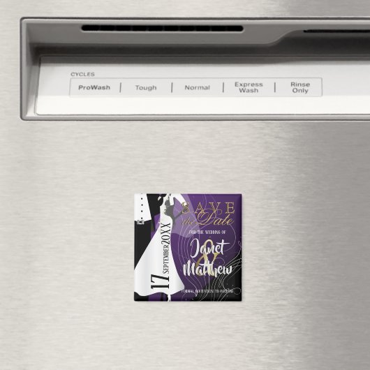 Bride en Groom - sparen de Datum - Paars Magneet (Insitu (Vaatwasser))