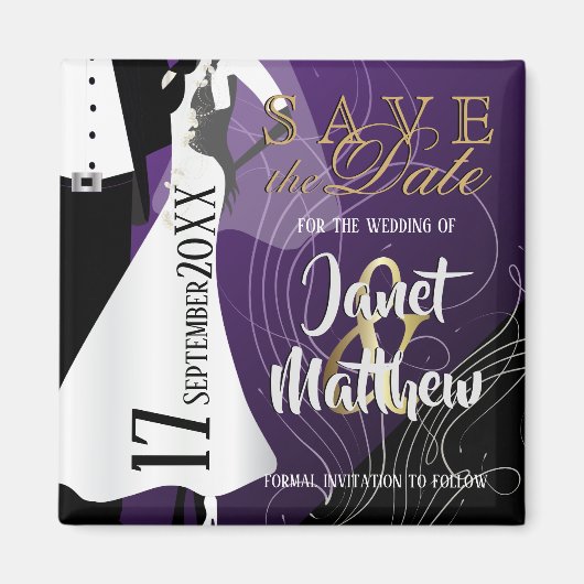 Bride en Groom - sparen de Datum - Paars Magneet (Voorkant)