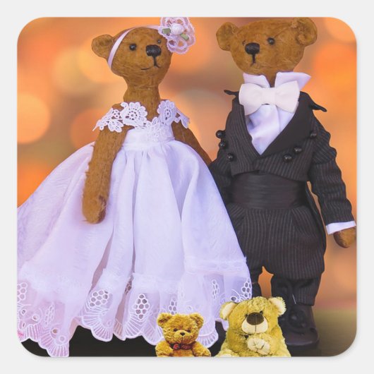 Bride en Groom Teddy Bears Vierkante Sticker (Voorkant)