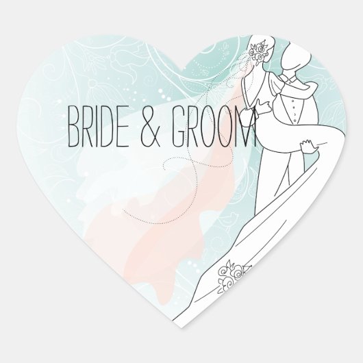 Bride en Groom Wedding Hart Sticker (Voorkant)
