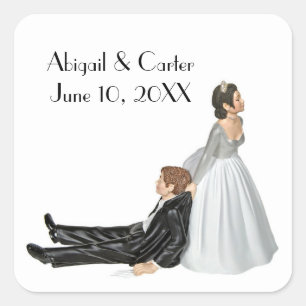 Bride en Groom Wedding Humor op White Vierkante Sticker