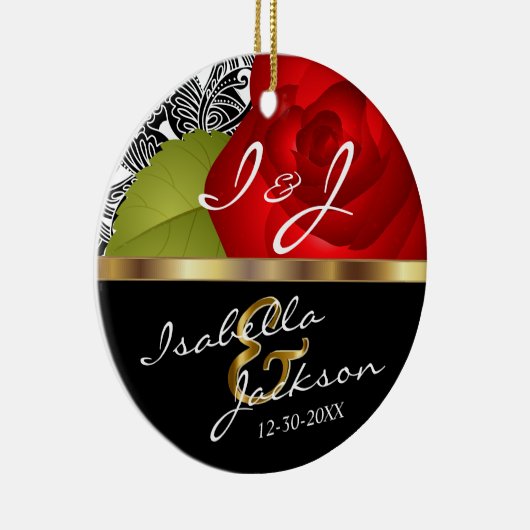 Bride en Groom Wedding Red Rose Keepomwille Keramisch Ornament (Rechts)