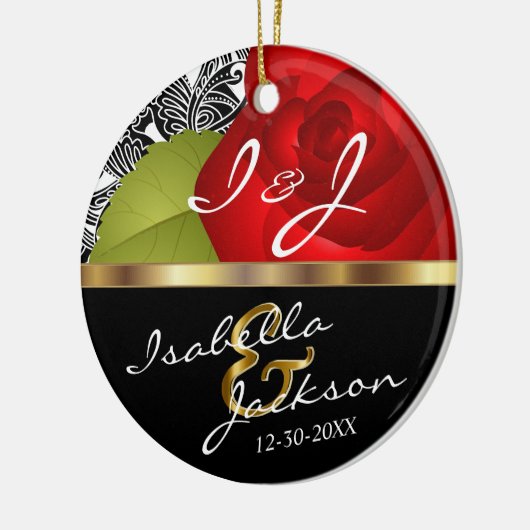 Bride en Groom Wedding Red Rose Keepomwille Keramisch Ornament (Links)