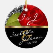 Bride en Groom Wedding Red Rose Keepomwille Keramisch Ornament (Achterkant)