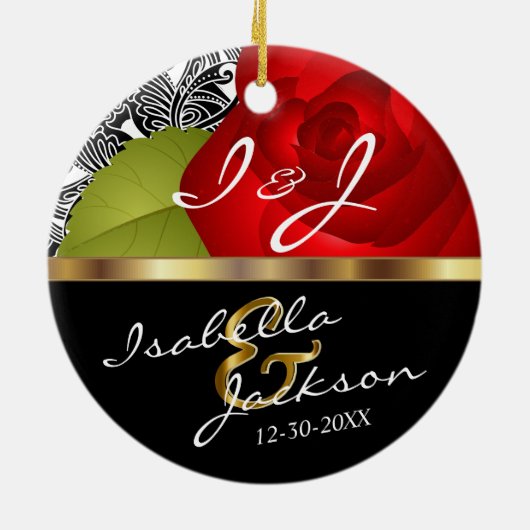 Bride en Groom Wedding Red Rose Keepomwille Keramisch Ornament (Achterkant)