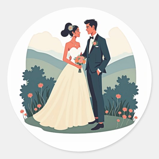 Bride en Groom Wedding Sticker (Voorkant)