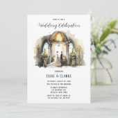 Bride- en Groomkerk en Florals Wedding Kaart (Staand voorkant)