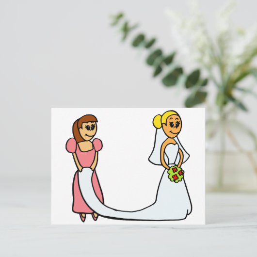 Bride en Maid of Honor Cartoon Briefkaart (Staand voorkant)
