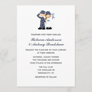 Bride en Soldaat in Blue Camouflage Wedding Kaart