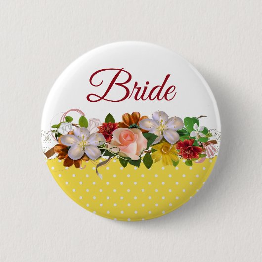 Bride Floral Bouquet Wedding Button (Voorkant)
