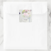 Bride Flower Bouquet, editable bruiloft-Bedankt Vierkante Sticker (Tas)