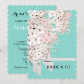 BRIDE Flowers & Lattice Blauwgroen Blue Shower Par Kaart (Voorkant / Achterkant)