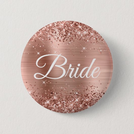 Bride Glittery Roos Gold Foil Ronde Button 5,7 Cm (Voorkant)
