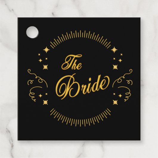 Bride Gold Black Wedding Elegant Classic Bedankjes Labels (Voorkant)