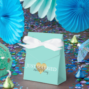 Bride Gold en Blauwgroen Blue Just Married Party Bedankdoosjes