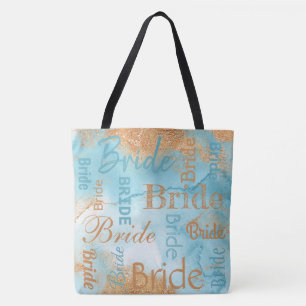Bride Gold Turquoise Script Modern Wedding Draagtas