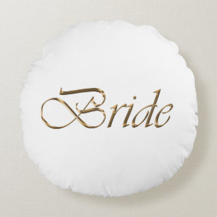 Bride, gouden schrift elegant chic white rond kussen