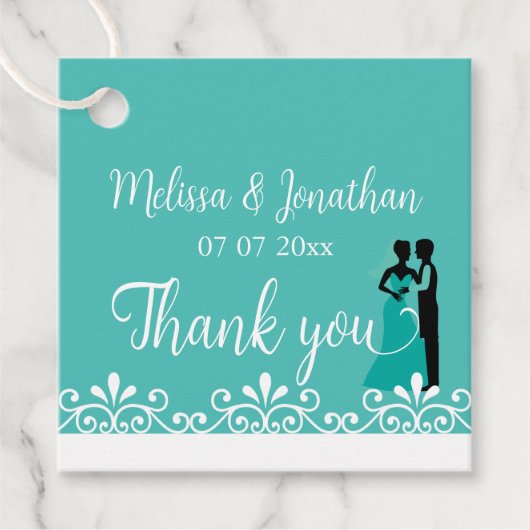 Bride Groom Blauwgroen White Elegant Wedding Dank  Bedankjes Labels (Voorkant)