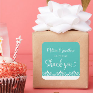 Bride Groom Blauwgroen White Elegant Wedding Dank Vierkante Sticker