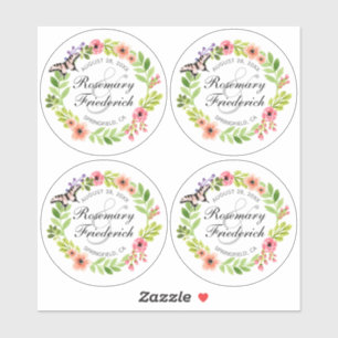 Bride & Groom Butterfly Wreats Plastic Sticker
