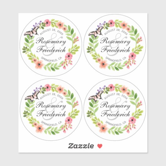 Bride & Groom Butterfly Wreats Plastic Sticker (Vel)
