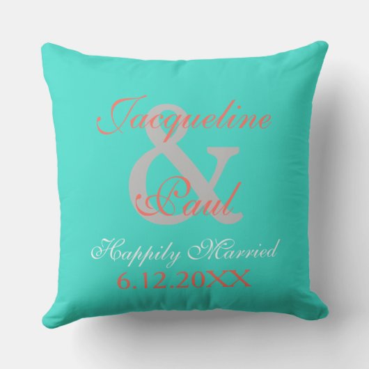 Bride Groom Coral Turquoise Coussin réversible (Verso)
