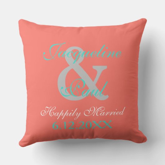 Bride Groom Coral Turquoise Coussin réversible (Verso)