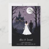 Bride & Groom Creepy Forest Walking Toward Castle Save The Date (Voorkant)