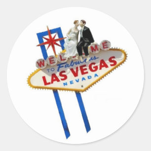 Bride & Groom die op Las Vegas Sign Sticker zit